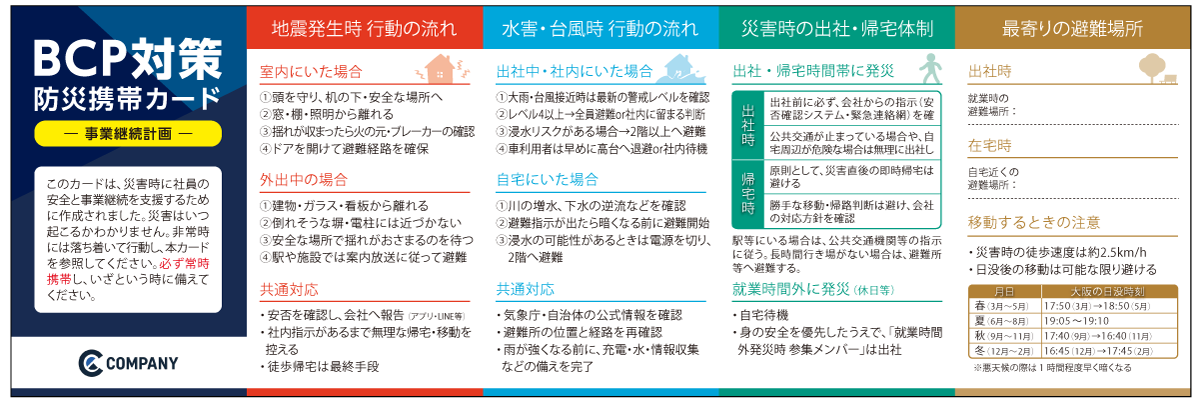 BCP携帯カード・防災カード